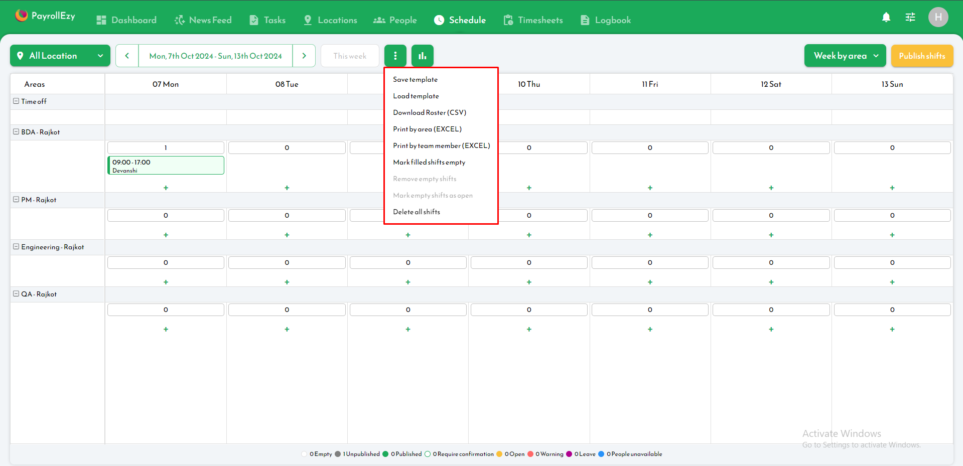 PayrollEzy - Schedule View